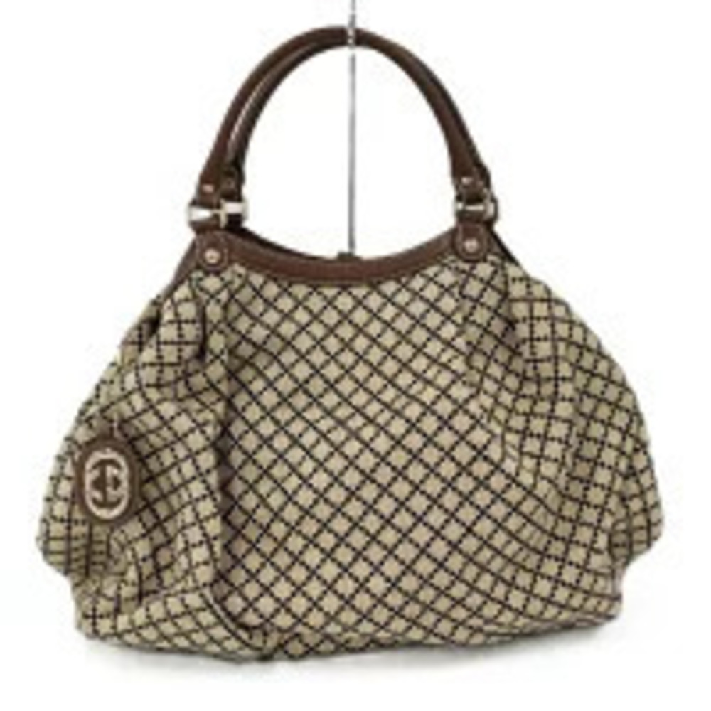 Gucci Sukey Diamante Handbag Canvas Leather Beige Cream Brown